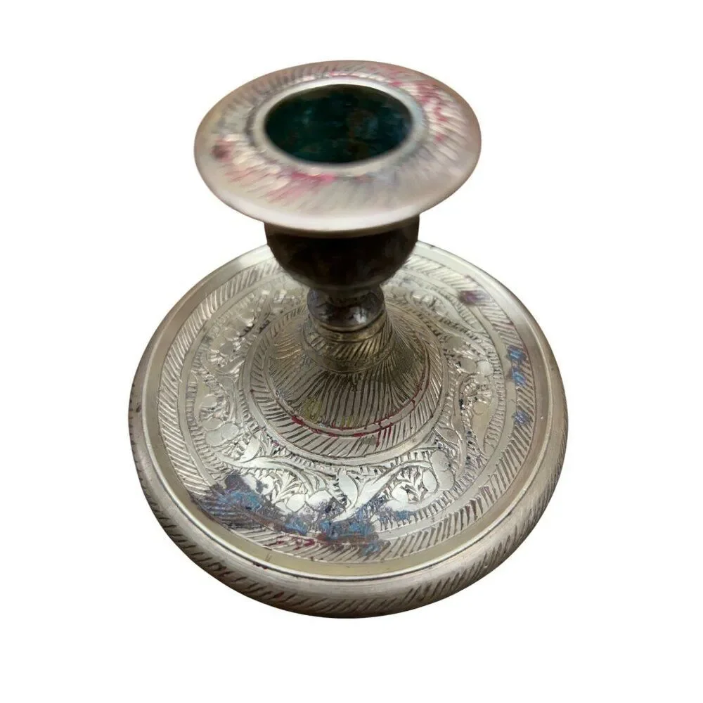 Vintage Brass Etched Candle Holders Set Of 2